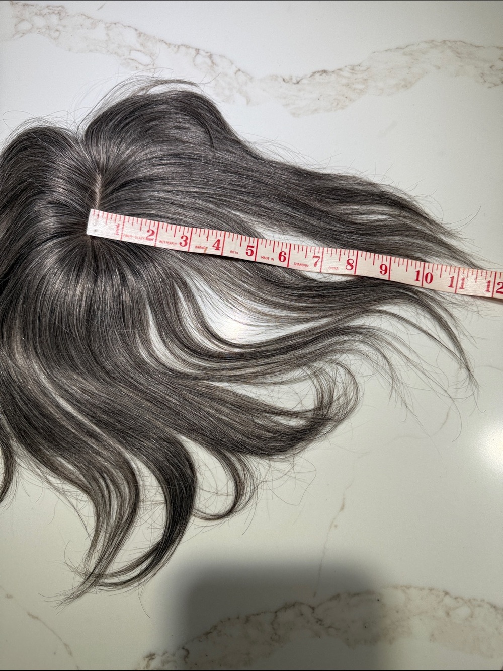 💯% 12” HUMAN Topper with Bangs, Medium/DarkGray/Silver - Picture 9 of 12